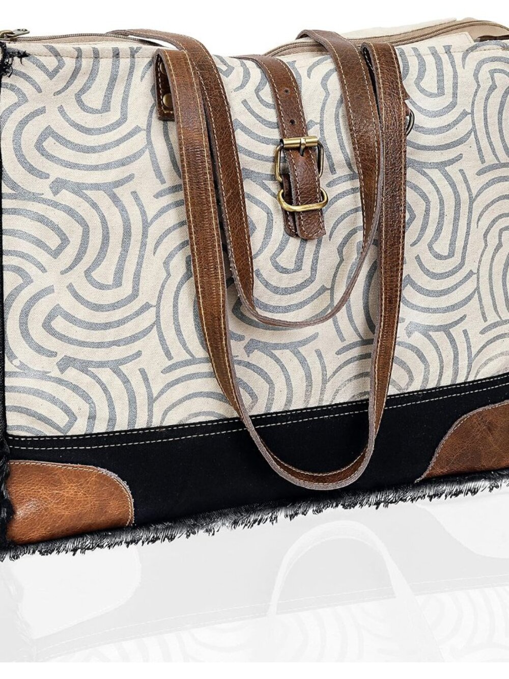 Upcycled Canvas & Leather Shoulder Bag Tote Crossbody Purse Leather Tote Bag Cla